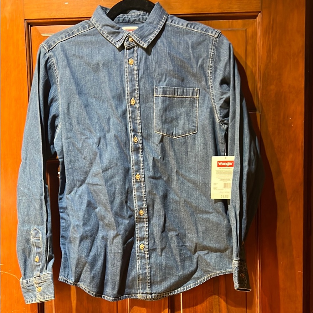 Wrangler Blue Casual Button Down Shirt Classic Denim